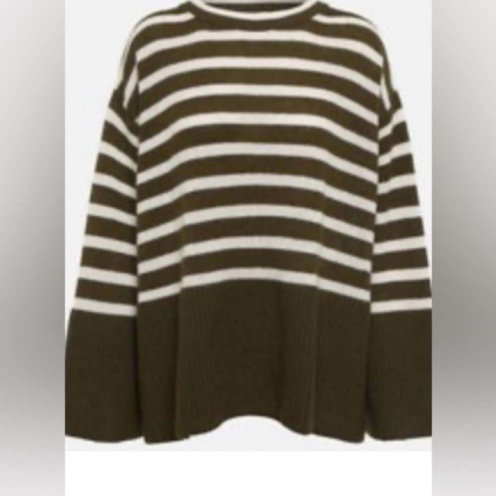 JARDIN DES ORANGERS Striped Olive and Cream Women's Cashmere Sweater